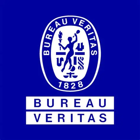 White Bureau Veritas logo featuring an allegorical figure and 1828 on a solid blue background.